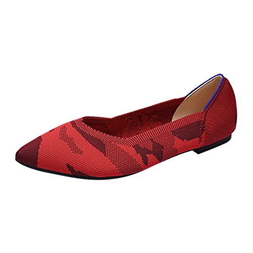 Damen Klassische Ballerinas Einfarbig Loafer Flache Mokassins Bequeme Slip-Ons, Frauen Elegante Slipper Schöner Schuh Casual Damenschuhe Celucke (Rot, 38 EU) von Celucke Damenschuhe