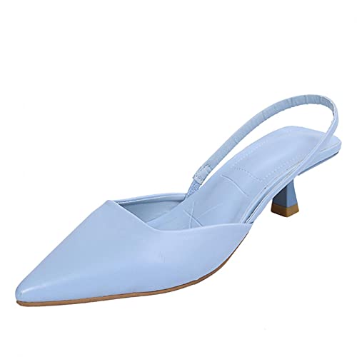 Celucke Damenschuhe Damen Slingpumps Pumps Spitz Sandalen Slingback Kitten Absatz Pointed Toe Damenschuhe Freizeitschuhe, Blau, 37 EU Schmal von Celucke Damenschuhe