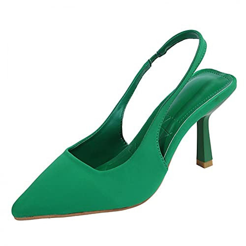 Celucke Damenschuhe Damen Slingpumps Pumps Spitz Sandalen Slingback Kitten Absatz Pointed Toe Damenschuhe Freizeitschuhe, Grün, 38 EU Schmal, 1457 von Celucke Damenschuhe