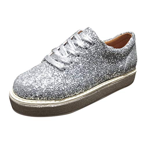 Espadrilles Damen Slip On Sneaker Strass Slipper mit Glitzer-Optik, Frauen Bequeme Leichte Atmungsaktive Freizeitschuhe Low Top Flache Schuhe Schöner Damenschuhe Celucke (Silber, 37EU) von Celucke Damenschuhe