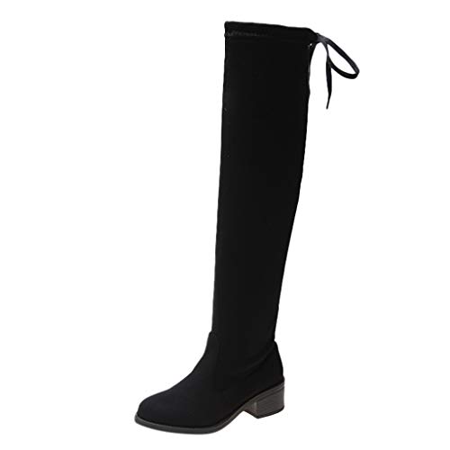 Flache Overknee-Stiefel Damen Winterstiefel aus Kunstleder mit Dicker Sohle, Frauen Langschaftstiefel Lang Boots Elegante Schuhe Winter Warme Damenschuhe Celucke (Schwarz, 36 EU) von Celucke Damenschuhe