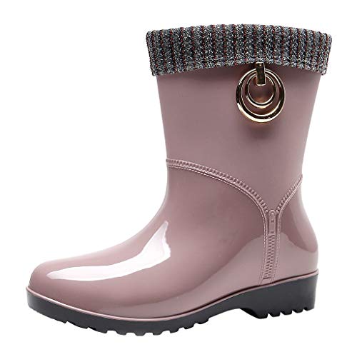 Gefütterte Gummistiefel Damen federleichte Regenstiefel Warme Winterstiefel Kurzschaft Stiefel Frauen Regenschuhe Bequeme Stiefeletten wasserdichte Gummistiefeletten Celucke (Beige, 40 EU) von Celucke Damenschuhe