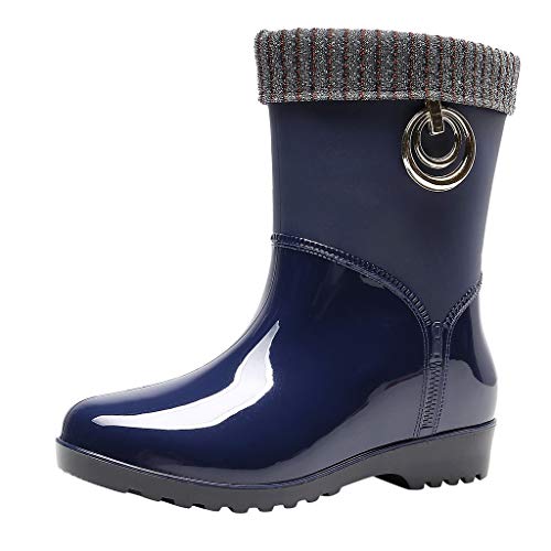 Gefütterte Gummistiefel Damen federleichte Regenstiefel Warme Winterstiefel Kurzschaft Stiefel Frauen Regenschuhe Bequeme Stiefeletten wasserdichte Gummistiefeletten Celucke (Blau, 40 EU) von Celucke Damenschuhe