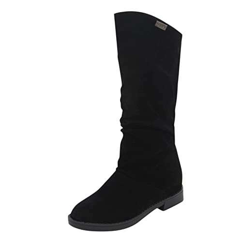 Hohe Stiefel Damen Wildleder Winterstiefel mit Keilabsatz und Schnalle, Frauen Winterboots Langschaftstiefel Bequem Winter Warme Damenschuhe Celucke (Schwarz, 36 EU) von Celucke Damenschuhe