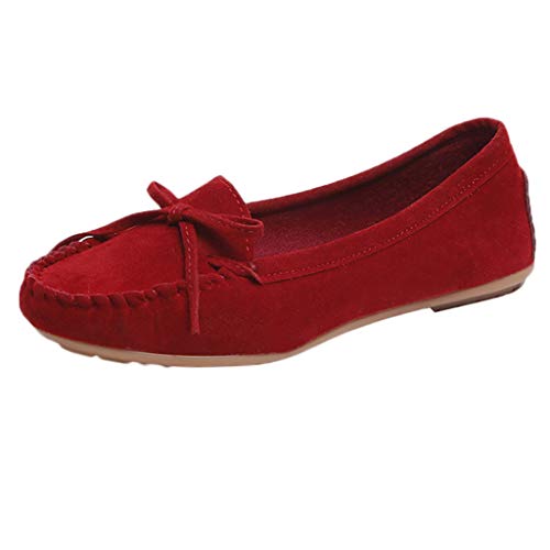 Klassische Mokassins Damen Wildleder Loafer mit Schleife, Frauen Flache Slipper Bequeme Leichte Atmungsaktiv Halbschuhe Casual Schuhe Celucke (Rot, 41 EU) von Celucke Damenschuhe