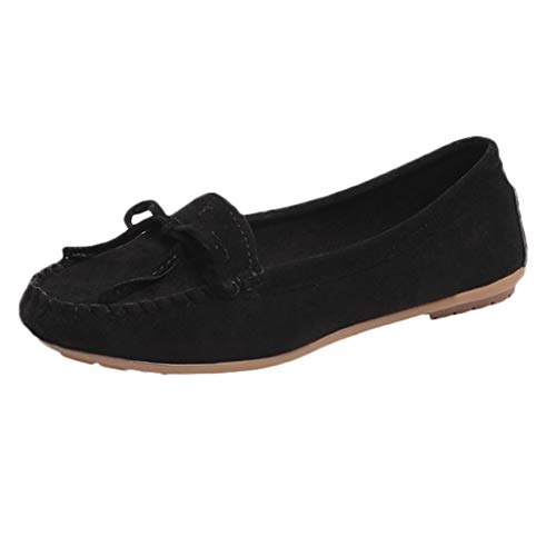 Klassische Mokassins Damen Wildleder Loafer mit Schleife, Frauen Flache Slipper Bequeme Leichte Atmungsaktiv Halbschuhe Casual Schuhe Celucke (Schwarz, 39 EU) von Celucke Damenschuhe