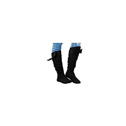 Kniehohe Stiefel Damen Wildleder Langschaftstiefel Flache Winterstiefel mit Reissverschluss und Schleife, Frauen Vintage Boots Winter Cowboystiefel Reiterstiefel Celucke (Schwarz, 40 EU) von Celucke Damenschuhe