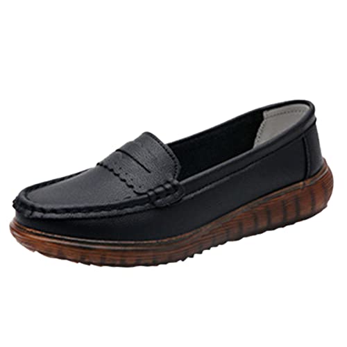 Mokassins Damen Keilabsatz Klassische Loafer Leder Fahren Schuhe Halbschuhe Elegante Slipper Bootsschuhe Bequeme Leichte Atmungsaktiv Freizeitschuhe Celucke (Schwarz, 37 EU) von Celucke Damenschuhe