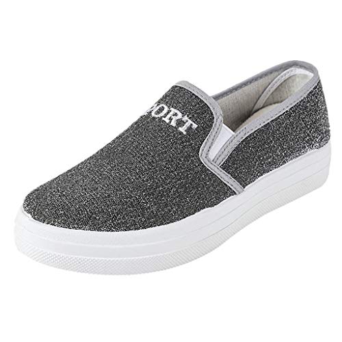 Slip On Sneaker Damen Atmungsaktiv Turnschuhe Glitzer-Optik Casual Loafer Weich Bequeme Leicht Laufschuhe Sport Halbschuhe Freizeit Schuhe Celucke (Grau, 38 EU) von Celucke Damenschuhe