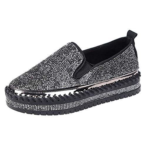 Slip On Sneaker Damen Strass Slipper mit Glitzer-Optik, Frauen Bequeme Leichte Atmungsaktive Freizeitschuhe Low Top Flache Schuhe Schöner Damenschuhe Celucke (Schwarz, 40 EU) von Celucke Damenschuhe