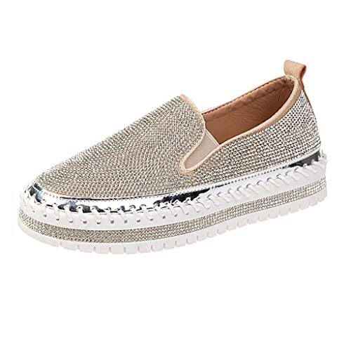 Slip On Sneaker Damen Strass Slipper mit Glitzer-Optik, Frauen Bequeme Leichte Atmungsaktive Freizeitschuhe Low Top Flache Schuhe Schöner Damenschuhe Celucke (Silber, 39 EU) von Celucke Damenschuhe