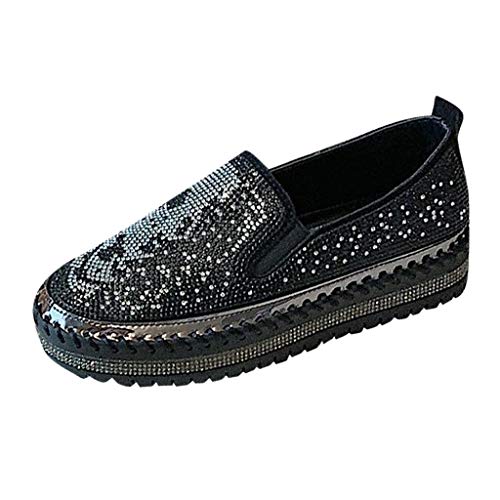 Slip On Sneakers Damen Mokassins Plateau Loafer mit Glitzer-Optik, Frauen Slipper Low Top Flache Schuhe Bequeme Leichte Atmungsaktive Freizeitschuhe Schöner Damenschuhe Celucke (Schwarz, 37 EU) von Celucke Damenschuhe