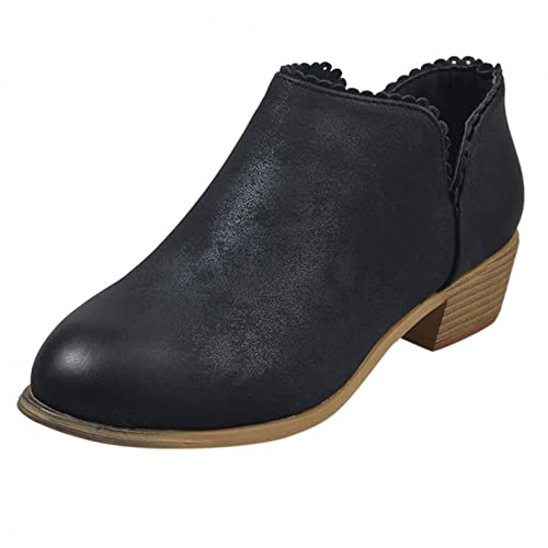 Spitze Ankle-Boots Damen Stiefeletten Chelsea Mit Blockabsatz, Frauen Kurzschaft Stiefel Wildleder Reissverschluss Kurzstiefel Celucke (Schwarz, 40 EU) von Celucke Damenschuhe