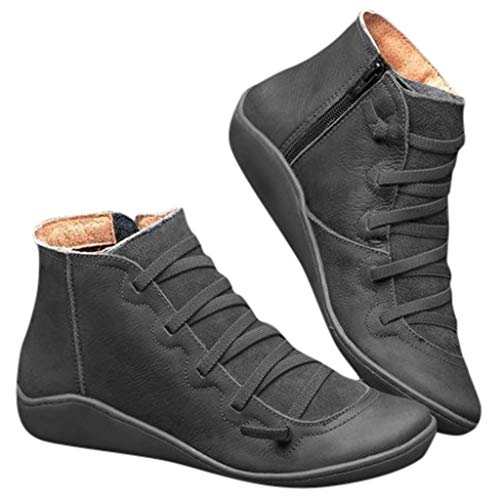 Stiefeletten Damen Kurzschaft Stiefel Herbst Vintage Schnürschuhe Bequeme Flache Schnürstiefel Sneaker High mit seitlichen Reißverschluss Celucke (Schwarz, 42 EU) von Celucke Damenschuhe