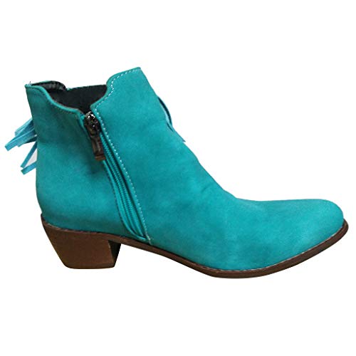 Stiefeletten Damen Vintage Stiefel mit Fransen und Reissverschluss, Frauen Ankle Boots Bequem Elegant Westernstiefel Herbst Winter Damenschuhe Celucke (Blau, 40 EU) von Celucke Damenschuhe