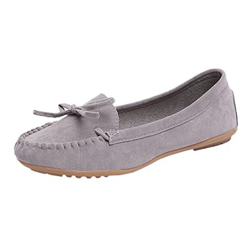 Celucke Damen Ballerinas Freizeitschuhe aus Veloursleder Flacher Schleife Runder Spitze Sommer Ballerina Casual Geschlossen Damenschuhe von Celucke Sandalette