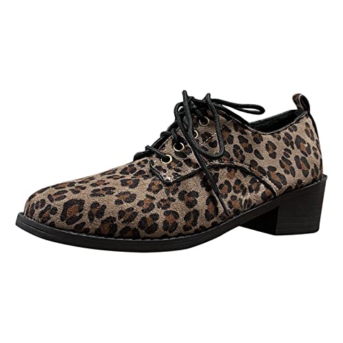 Celucke Damen Leopard Print Wildleder Schnürschuhe mit Klobigem Absatz Damenschuhe mit Absatz Freizeitschuhen Pumps Geschäftsschuhe von Celucke Sandalette