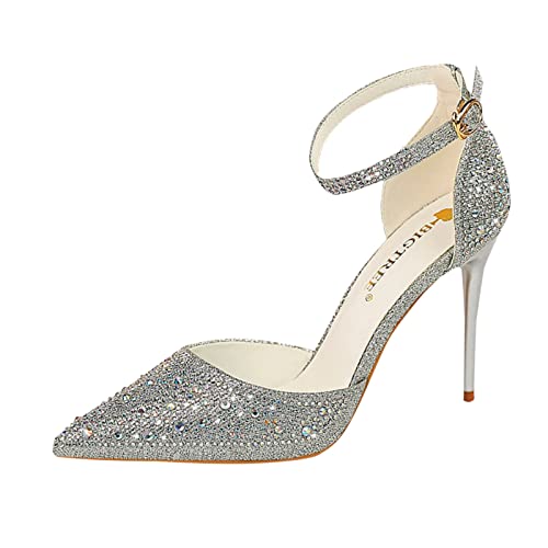 Celucke Damen Pumps Sandaletten mit Stiletto Schuhe Damenschuhe Elegant Hochzeit Spitze Zehe Sommerschuhe Business Schuhe von Celucke Sandalette