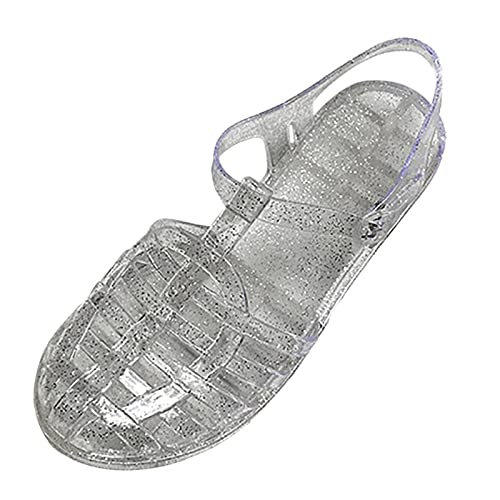 Celucke Damen Sandalen Höhlenschuhe Sommer Gummi Damensandalen Sandaletten Geschlossene Sandalette Sommerschuhe Kunststoff Transparente Schnallenschuhe Gummisandalen Kristall Strandschuhe von Celucke Sandalette