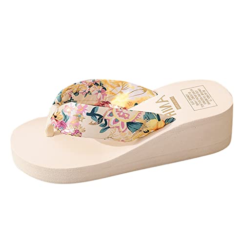 Celucke Sandalette Damen Sommer Keilabsatz Zehentrenner Plattform Sandalen Flip Flops Schuhe Flipflopsandalen Flipflop Sandaletten Strand Urlaub Leichte Sommerschuhe Beach Slipper, 1 Beige, 40 EU von Celucke Sandalette