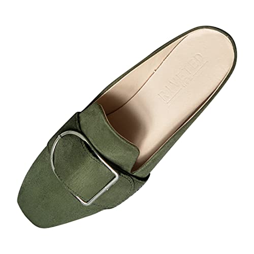 Celucke Flache Pantoletten Damen Spangenpantolette Slingback Sandal Slippers Elegante Leicht Sommerschuhe Sandalen Maultier Schuhe Atmungsaktiv Clogs Grün,40EU von Celucke Sandalette