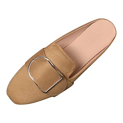 Celucke Flache Pantoletten Damen Spangenpantolette Slingback Sandal Slippers Elegante Leicht Sommerschuhe Sandalen Maultier Schuhe Atmungsaktiv Clogs Khaki,40EU von Celucke Sandalette