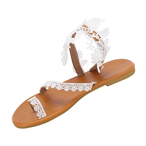 Celucke Sandalen Damen Sandaletten Flache Schuhe Strass Braut Strandsandalen Frauen Damensandalen Sandalette Bequem Römersandalen Sommerschuhe Elegante Größe 38 von Celucke Sandalette