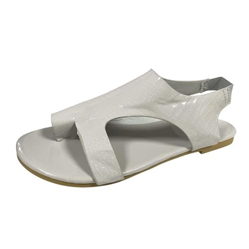 Celucke Sandalen Damen Sommer Sandaletten mit Zehenschlaufe Leder Frauen Strandschuhe flach Offener Zeh Leichte Sommerschuhe Klassische Damenschuhe Bequem Freizeit Schuhe Strand Lässige Damenschuhe von Celucke Sandalette