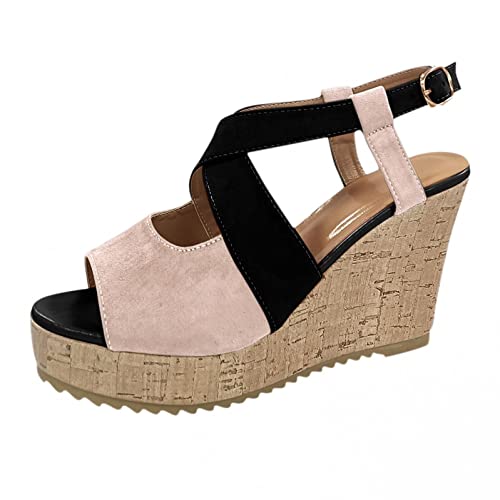 Celucke Sandalen Keilsandalen Damen Sommer Colorblock Fischmaul Sandaletten Plateau Schuhe Böhmen Strandsandalen Sommerschuhe Plattform Sandale Strand Freizeitschuhe 37EU von Celucke Sandalette