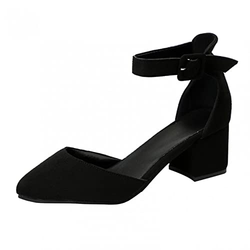 Celucke Sandalette Pumps Damen Spitze Zehenschnalle High Heels Sandalen Mode Lässig Business Schuhe Stöckelschuhe Absatzschuhe Abendschuh Freizeitschuhe, Schwarz, 37 EU von Celucke Sandalette