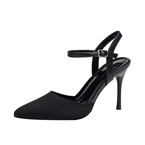 Celucke Spangenpumps Damen Slingback Pumps High Heels Sexy Spitz Sandalen Kitten Absatz Pointed Toe Slingpumps Damenschuhe Hochzeit Schuhe Schwarz,40EU von Celucke Sandalette