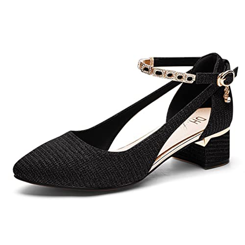 Celucke Spangenpumps Damen Spitze Zehe Pumps High Heels Sandaletten mit Blockabsatz Damenschuhe Elegante Geschlossen Sommerschuhe Absatzschuhe Freizeit 40 EU von Celucke Sandalette