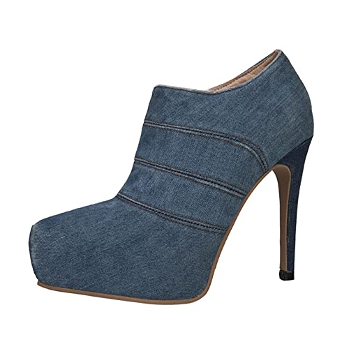 Celucke Stiefeletten Damen High Heels aus Leder mit Spitzenkante Seitlichem Pumps Reißverschluss mit Spitzer Zehenpartie Stiletto Freizeitschuhen von Celucke Sandalette