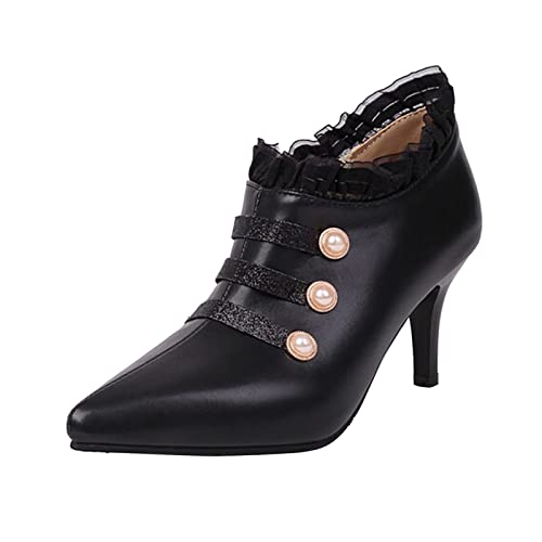 Celucke Stiefeletten Damen High Heels aus Leder mit Spitzenkante Seitlichem Pumps Reißverschluss mit Spitzer Zehenpartie Stiletto Freizeitschuhen von Celucke Sandalette