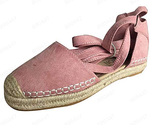 Damen Espadrilles mit Bändern zum Schnüren, Klassische Flache Sandalen Sommer Strand Elegante Sandaletten Schöne Sommerschuhe Celucke (Pink, EU39) von Celucke Sandalette