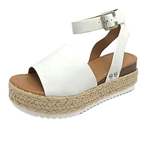 Damen Espadrilles mit Plateausohle, Frauen Sommer Sandalen Bequeme Strandsandalen Elegante Sandaletten Strand Schöne Sommersandalen Celucke (Weiß, EU42) von Celucke Sandalette