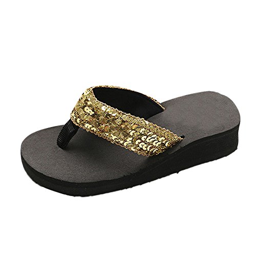 Damen Glitzer Flip Flop Zehentrenner mit Keilabsatz Plateau, Sommer Zehenstegsandalen Frauen Sandalen für Strand Urlaub Drinnen Celucke von Celucke Sandalette