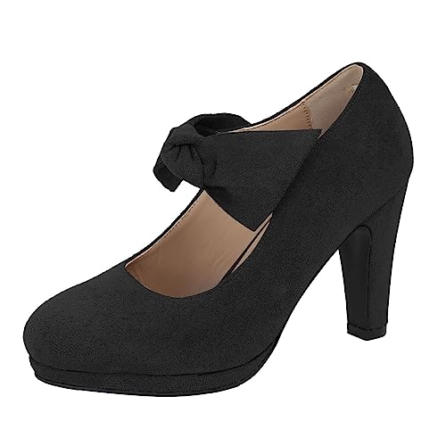 Damen High Heels Pumps Riemchen Vintage Chunkyrayan Chunky Geschlossene Zehe Niedrige Blockabsätze Arbeit Pumps Bequeme Runde Zehe Kleid Hochzeitsschuhe von Celucke Sandalette