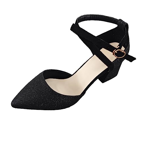 Damen Pumps Riemchenpumps Spangenpumps Sandale mit Kreuz Knöchelriemen Blockabsatz Geschlossener Spitze Glitzer Pumps Perfekt für Hochzeiten Partys von Celucke Sandalette