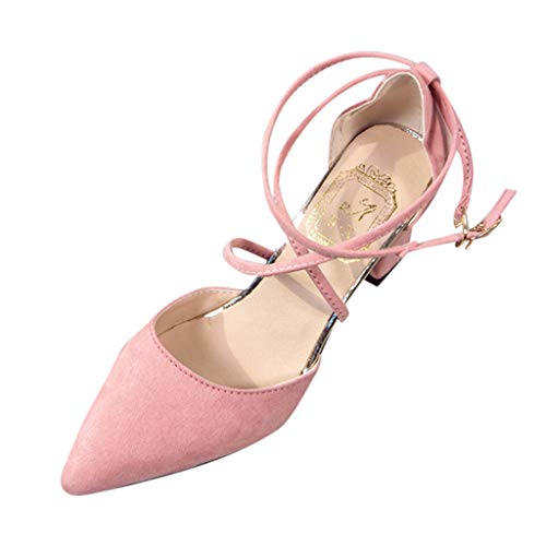 Damen Pumps Spitz Wildleder Knöchelriemen Mittelhohem Blockabsatz Spangenpumps Bequem Riemchenpumps Elegante Schuhe Frühling Sommer Sandalen Celucke von Celucke Sandalette