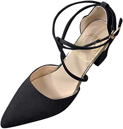 Damen Pumps Spitz Wildleder Knöchelriemen Mittelhohem Blockabsatz Spangenpumps Bequem Riemchenpumps Elegante Schuhe Frühling Sommer Sandalen Celucke von Celucke Sandalette