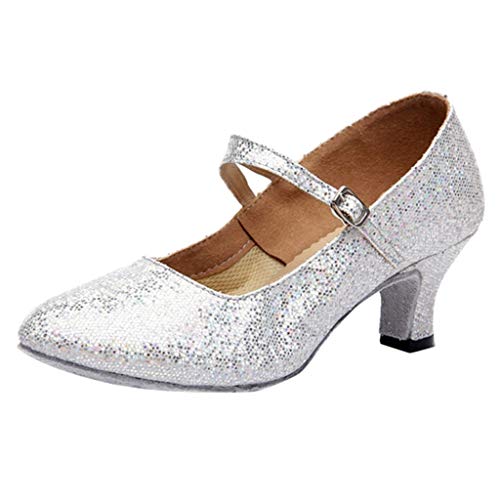 Damen Pumps Standard Latein Tanzschuhe Brautschuhe Elegante Schuhe Basic Absatzschuhe Frühling Mittelhohe Weicher Boden Atmungsaktiv Schlüpfen 3 Farben (Weiß, EU38) von Celucke Sandalette