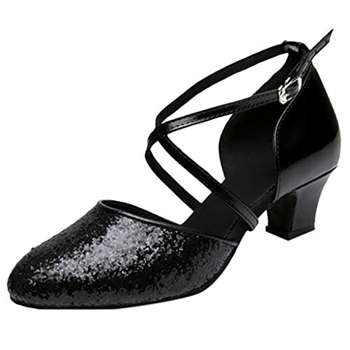 Damen Pumps Standard Latein Tanzschuhe Brautschuhe Mittelhohe Knöchelriemen Weicher Boden Atmungsaktiv Schlüpfen, Basic Absatzschuhe Frühling Elegante Schuhe (Schwarz, EU38) von Celucke Sandalette