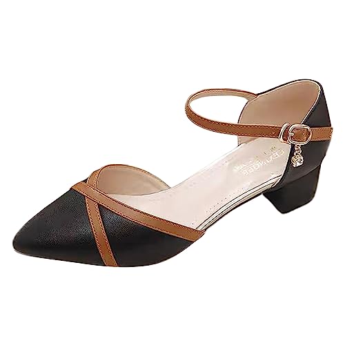 Damen Riemchen Pumps Frauen Absatzschuhe Blockabsatz Sandalen Spangenpumps Spitze Zehen Elegante Damenschuhe für Party von Celucke Sandalette