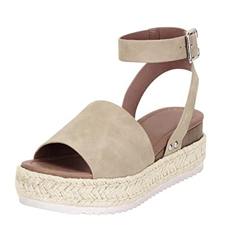 Damen Sommer Flach Sandalen Peep Toe Bequeme Espadrille Kreuzgurt Geflochtene Sandaletten, Plateausohle Badesandale Elegante Sommerschuhe Celucke von Celucke Sandalette