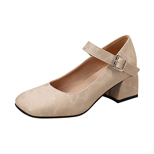 Damen Spitze Absatzschuhe mit Blockabsatz Pumps Slingpumps Mittelhohe Elegante Schuhe Bequem Frühling Sommer Sandalen Celucke (Beige, EU39) von Celucke Sandalette