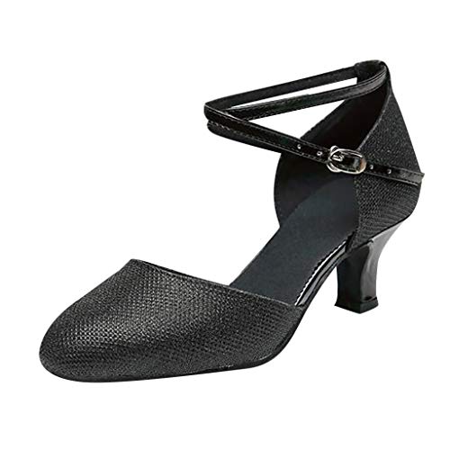 Damen Standard Latein Funkeln Tanzschuhe Frauen Ballsaal Salsa Tango Tanzen Schuhe Knöchelriemen Hochzeit Abendschuhe, Celucke Klassische Pumps Frühling Elegante Brautschuhe (Schwarz, EU38) von Celucke Sandalette