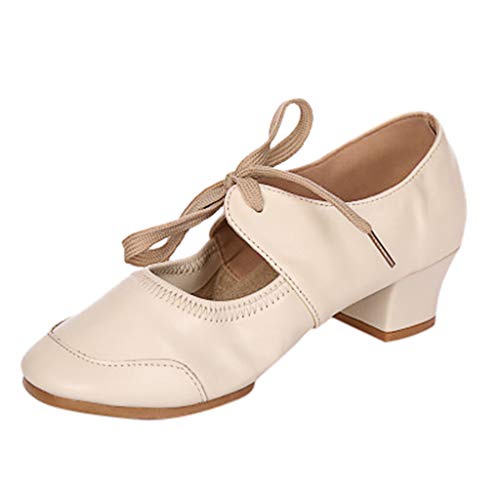 Damen Standard Tanzschuhe Jazzschuhe Trainingsschuh Schnürung Mittelhohe Weiche Sohle Rumba Ballroom Latein Salsa Tango Dance Schuhe aus Feinem Leder Absatz 4 cm von Celucke Sandalette