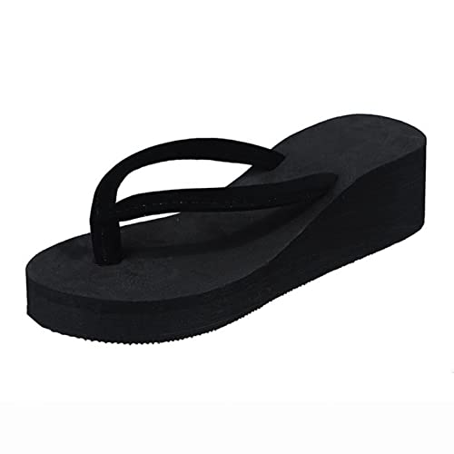 Damen Strass Sandalen Zehentrenner-Strandpantolette Bequeme Pantolette mit Super Weich Plateausohle und Keilabsatz, Flip Flops Schöne Sommersandalen Badesandale Pantoletten Celucke(Schwarz,40 EU) von Celucke Sandalette