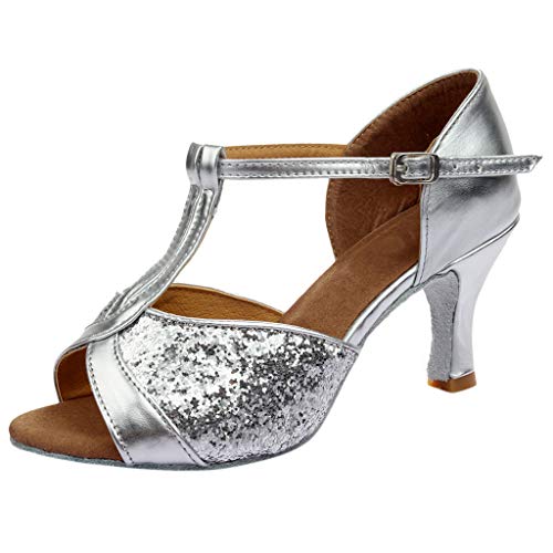 Damen T-Strap Hoher Absatz Tanzschuhe Glitzer Weicher Boden Schlüpfen Standard Latein Salsa Tango Dance Schuhe für Party Hochzeit Celucke von Celucke Sandalette